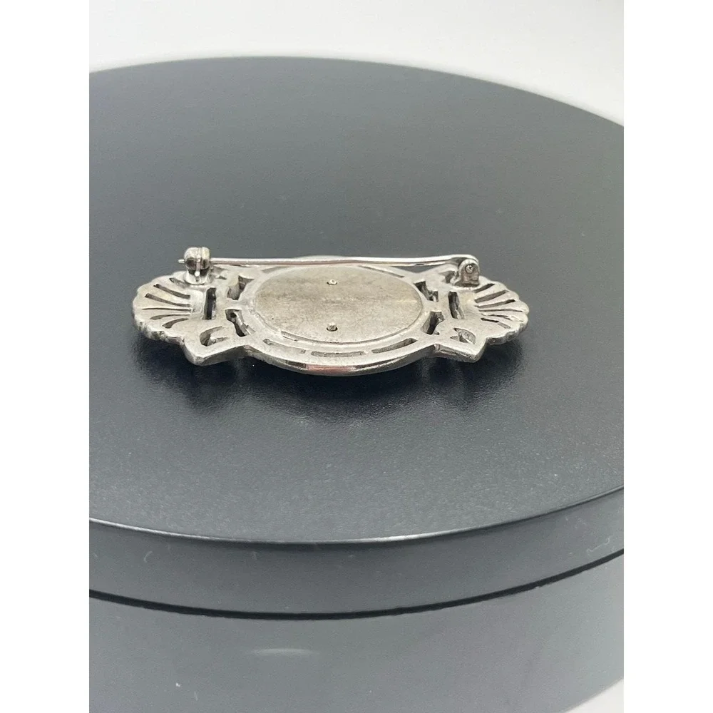 Vintage Antique Art Deco Sterling Silver Marcasite Floral Framed Brooch Unsigned